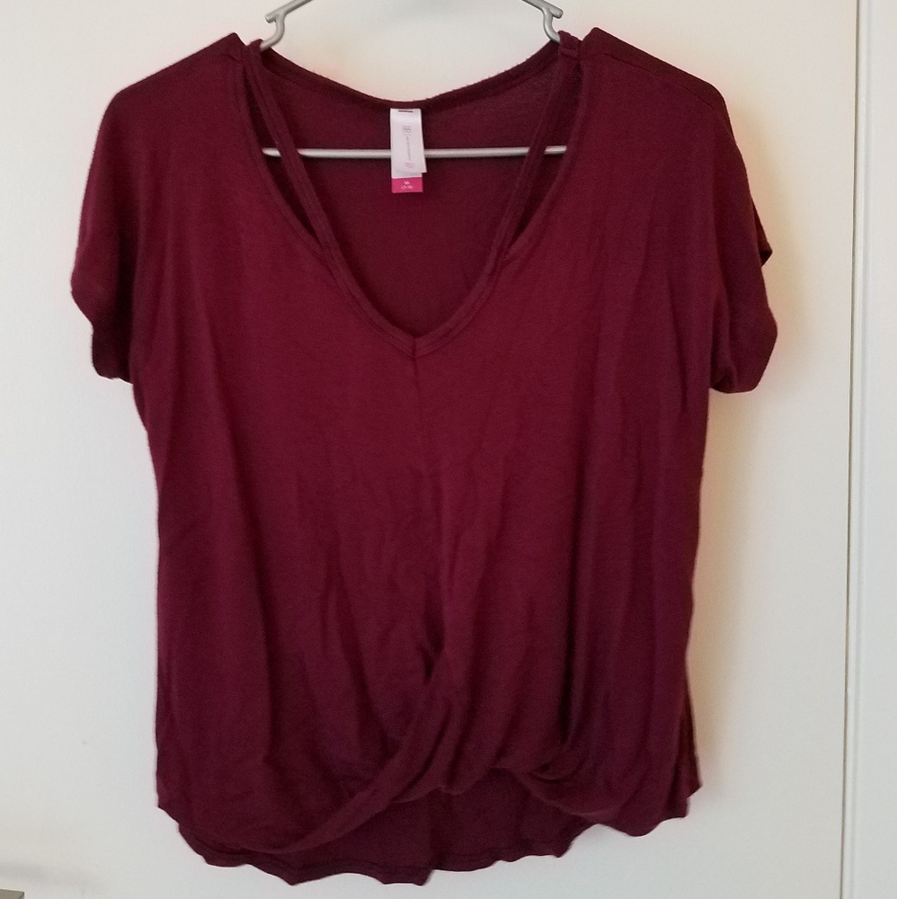 Cutout Front Twisted Maroon Top
